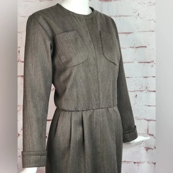 VINTAGE SAINT LAURENT PARIS RIVE GAUCHE Taupe knee length dress Size Large - Picture 7 of 15